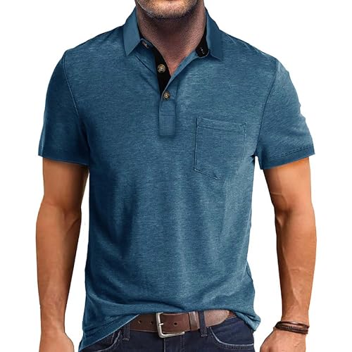 Mens Polo Shirts Short Sleeve Casual Golf T-Shirts Summer Classic Basic 3 Button Tees Trendy Tops with Pocket