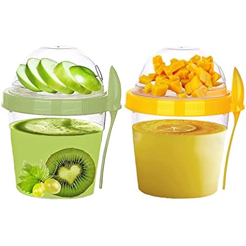 VL Joghurt becher & Löffel 500 ml wiederverwend Frühstückstöpfe Müslibecher Cover