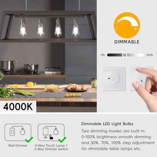Image of Jensense Edison Bulbs E26 LED Bulb 60 Watt Equivalent, Vintage LED Light Bulbs CRI90+ ST19, Dimmable Clear Light Bulbs (4000K Natural White, 7watt-4 Pack)