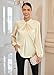 Ladies 2023 Trendy Mock Neck Lantern Long Sleeve Blouse Shirt Twist Front Top Apricot XL