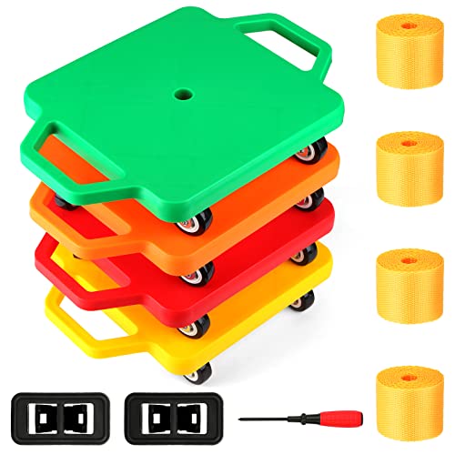 4 Pack Sports Scooter Board With Handles & Non-Marring Plastic Casters, Floor Scooter Board Sitting Scooter For Kids, Fun Scooter Board Children Gym Indoor Outdoor Activities Play Equipment, 12 Inches #TOP5