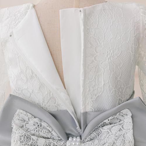 Girls Long Sleeve Lace Tulle Dress with Elegant Flower Girl Party Dress for Wedding Birthday Photoshoot2