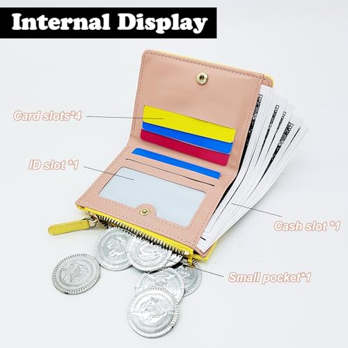 Small Wallets for Women, Bifold Minimalist Card Holder with Coin Pocket Muti Card Slots Floral Print Coin Purse (Yellow)4