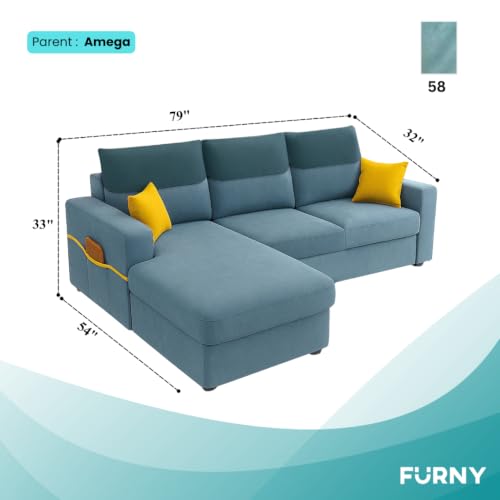 Image of Furny Tokiaa 4 Seater Fabric LHS L Shape Sofa Set (Sky Blue) | Soft Velvet Fabric | Modern Design | Comfortable Seating | Living Room Furniture
