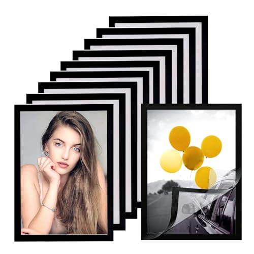 10PCS A5 Magnetic Picture Frame, Self Adhesive Magnetic Photo Frames Magnetic Sign Holder Magnetic A5 Paper Display Poster Frame for Paintings Notices Certificate Decor, Black