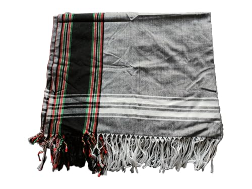 Unisex African Kikoy Scarf, Sarong, Wrap, Throw - 100% Cotton, Handmade Tassels, Multi-Use Beach Cover-Up, Picnic Blanket, & More – Grey with Black border.3