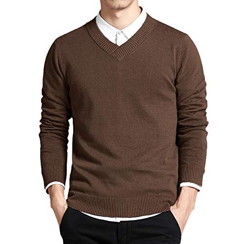 LTIFONE Sweaters for Men, Mens V Neck Sweater Slim Fit Comfortably Knitted Long Sleeve Casual Business Pullover Dress Sweater 5