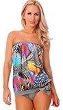 2 PC. Ladies Aqua Swirls Blouson Top Swimsuit Set