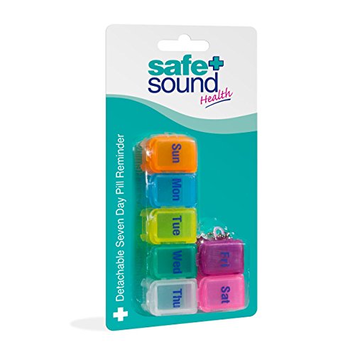 Safe and Sound Small 7 Day Pill Box Detachable Pocket Sized Compartments Flip-top Lids Push-open Catch