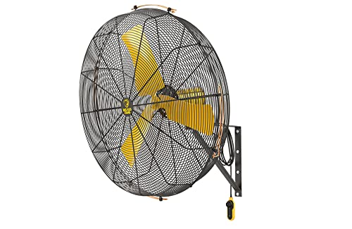 Image of Big Ass Fans AirEye 36 inch Wall Mount Fan - 120V Industrial Wall Fan, Variable Speed EC Motor, IPX5 Rated, Commercial & Outdoor Cooling, Black /Yellow