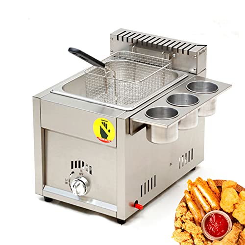 FVTVHEV Gasfritteuse für den gewerblichen Gebrauch, 9 l/18 l/27 l große Fritteuse, mit abnehmbarem Ölkorb, einstellbare Feuerkraft, Fritteuse aus Edelstahl, leicht zu reinigen, Silber 9L