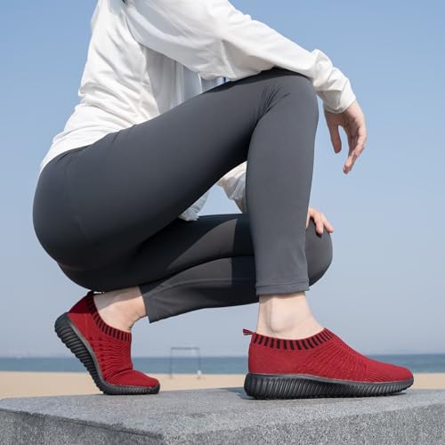 Image of konhill Womens Walking Shoes Slip On Sneakers Breathable Mesh Lightweight Casual Footwear for Daily Commute