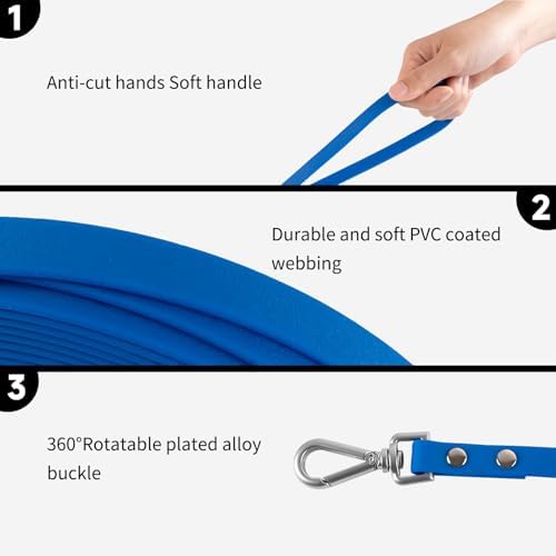 AUMAILI Dog Training Long Leash Waterproof Long Line Heavy Duty Outdoor Recall Lead 10ft 15ft 20ft 30ft 50ft for Small Medium Large Dog (Blue, 15FT) — view 2