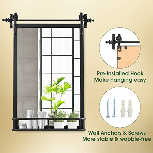 Fobule Farmhouse Iron Framed Wall Mirror With Shelf thumb #6