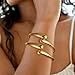 A Golden Cloud 2Pcs Bangle Bracelets for Women Gold Arm Cuff 14k Gold Plated Chunky Gold Bangle Set Heavy Open Bangle Trendy Arm Cuff Jewelry for Women