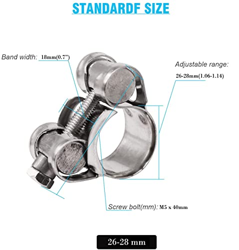 Peromi 4 Pack 26-28Mm T-Bolt Hose Clamp,Stainless Steel_304Intercooler Pipe Tube Clamps,Turbo Pipe Clamps,Clamp Adjustable Range 1.02"-1.1” Silver #TOP1