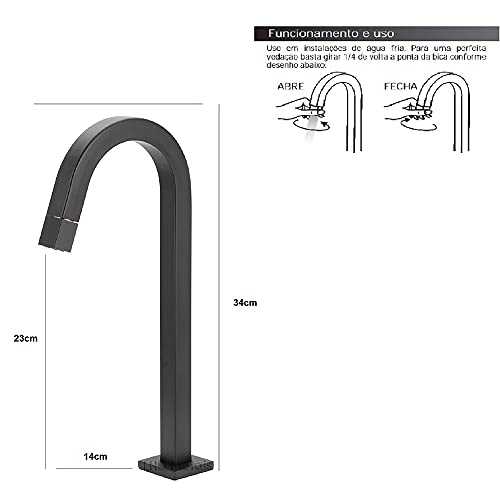 Torneira Banheiro Quadrada Preto Black Pratica Clean Alta