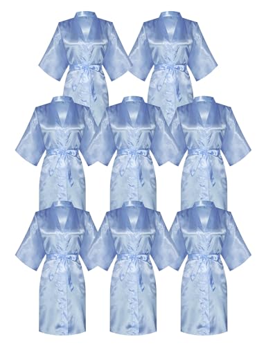 Image of 8 Pcs Bridesmaid Robe Sets Bride Silk Satin Robes Bridal Party Robes Short Getting Ready Outfits Wedding Sleepwear