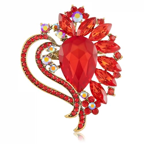 Image of LAXPICOL Vintage Austrian Crystal Elegant Heart Flower Brooch Pin For Women Wedding Broach Pin