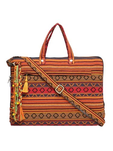 Image of The House of tara Office Laptop Bag for Women 13.3 And 15.6 Inch | Ideal For Office & Travel | Multicolour Embellished Handloom Fabric | MacBook Messenger Business Bag for ladies