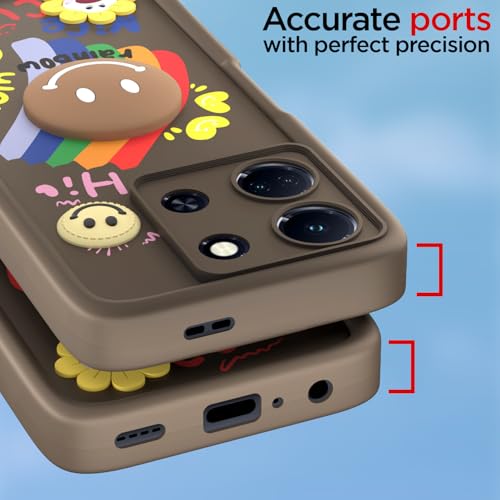 Image of Pikkme Back Cover for Infinix Note 30 5G | Soft Silicone| Cute Rainbow Smile & 3D Cartoon Flower Design | Shockproof Raised Camera Protection Bumper Case (Brown)