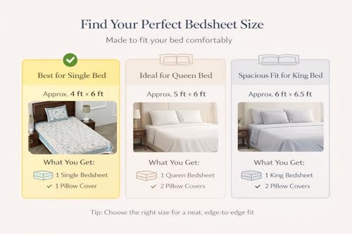 Image of elanorhomes 100% Cotton 240 TC Single Bedsheet for Single Bed, 60 x 90 inch Cotton Bed Sheet with 1 Pillow Cover, Soft Breathable Floral Printed Bedsheet for Bedroom (Blue Floral Feast)
