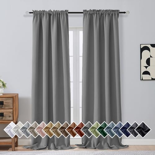 Image of Grey Blackout Curtains for Bedroom 96 Inches Long 2 Panels, Soft Fabric Solid Blackout Curtains, Room Darkening Living Room Window Treatments, Dual Rod Pocket Window Drapes, 2x40Wx96L Inches