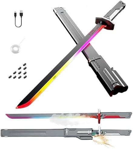 Cyberpunk Neon Sword | 31.5" Spark Blade w/Hit Sensor Sound & Fog | Type-C Rechargeable | for Rave, Cosplay & Display (Ash-Gray)