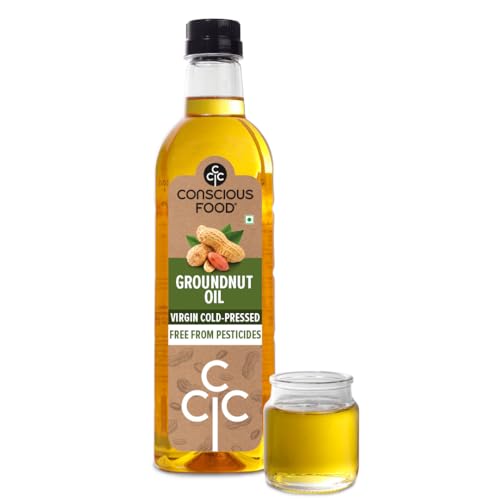 Image of Conscious Food Cold Pressed Groundnut Oil |1 liter X Pack of 2 | Peanut Oil | Natural | Cooking Oil | Kolhu /Kacchi Ghani /Chekku | Mungfali tel | PET bottle