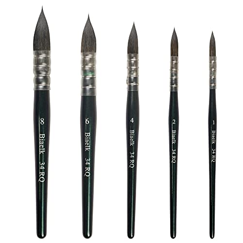 Biaelk 34Rq Professional Handmade Watercolor Paint Brushes Set,5Pcs Size #1#2#4#6#8 Round Quill Soft Squirrel Mix Hair,Fine Tips, Short Handles Brushes For Professional Artists Watercolor&Wash&Mop #TOP25