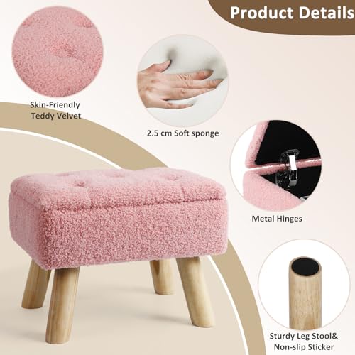Ogemxu HY-8001-BE1 Ottoman Foot Rest, Pink Cute Teddy Foot Stool thumb #5