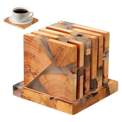 Set di 6 sottobicchieri in legno, con supporto, sottobicchieri antiscivolo, multifunzionali, in legno, per casa e ufficio