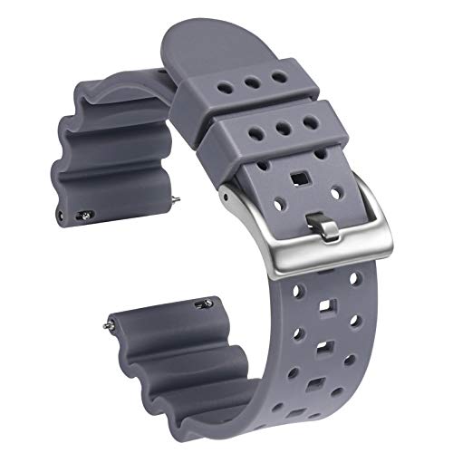 Carty Silicone Watch Bands for Men 22mm Soft Waterproof Rubber Replacement Quick Release Watch Straps Grey Silver Buckle
