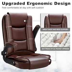 Ofika big and tall office chair computer desk chair ergonomic high back lumbar support home office chair with padded flip up arms adjustable height leather office executive chair brown  urban country home decor