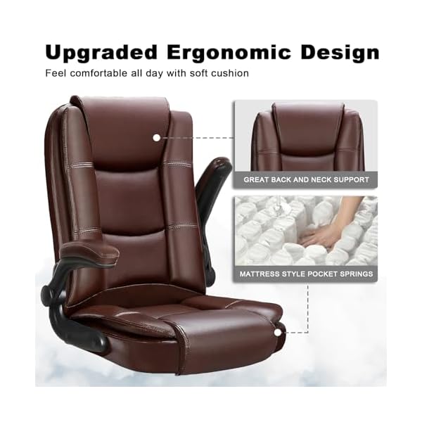 Ofika big and tall office chair computer desk chair ergonomic high back lumbar support home office chair with padded flip up arms adjustable height leather office executive chair brown  urban country home decor