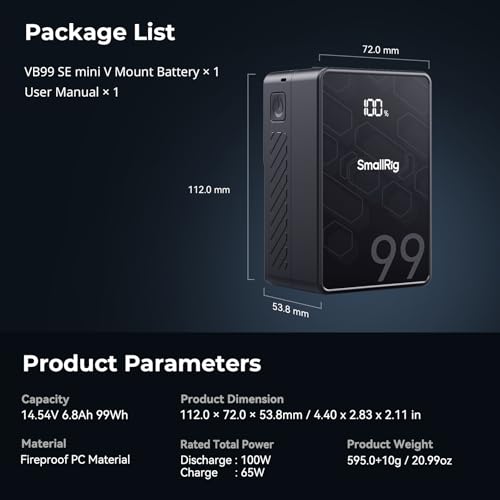 SMALLRIG V Mount Battery VB99 SE, 99Wh / 6800mAh PD65W Mini V-Mount Battery - image 9