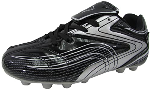 Vizari Striker Firm Ground - Tacos de fútbol para adultos para un mejor rendimiento en el campo, zapatos de fútbol para hombre con construcción duradera, agarre superior y ajuste cómodo, Negro/Plata,
