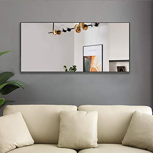 Image of NeuType 47 inchx22 inch Full Length Mirror Aluminum Alloy Frame Wall-Mounted Mirror for Living Room, Bedroom, Entry, Hanging or Leaning Against Wall, Full Length Mirror for Wall, Black (No Stand)