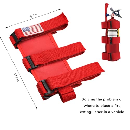 Image of Ohleats Roll Bar Fire Extinguisher Holder, Adjustable Fire Extinguisher Mount Strap with American Flag Pattern, Car Accessories Fixed Belt for Wrangler JK JKU TJ CJ Gladiator (Red-2PCS)