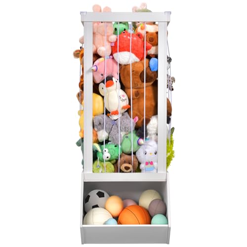Wood Stuffed Animal Storage, 50'' Kids Toy Storage Organizer with Bins, Large Stuffed Animal Zoo with Toy Box, Vertical Toy Storage Stuffed Animal Holder, Stuffed Animal Organizer for Bedroom