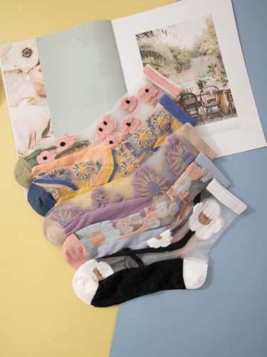 Women's 4pairs Flower Casual Pattern Crew Socks