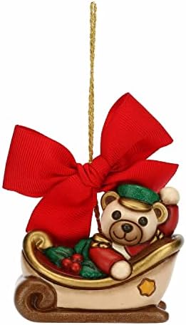 THUN – Natale 2022 – Slitta Componibile con Iconico Teddy Schiaccianoci Porta Regali in Ceramica Decorata a Mano, Versione Natale 2022-6.3x4x4.7 cm h