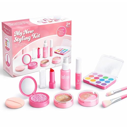 LAKPYN Coffret de Maquillage pour Filles 10 Pièces, Set de Jeu Beauté Enfant pour Jeux d'Imitation, Anniversaire, Déguisement, Activités Créatives et...