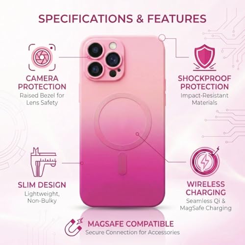 Image of amazon basics Gradient Mag-Safe Case for iPhone 13 Pro Max | Soft Silicone Shockproof Cover with Camera Protection | Slim Lightweight Design | Smooth Touch & Durable - Light and Dark Pink