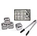 Whiskey Stones Ice Cubes, Set of 10 Stainless Steel Ice Cubes Reusable Chilling Frozen Rocks for Whiskey Wine Beverage Juice or Soda, Nonslip Rubber 'n Tongs & Plastic Storage Tray Silver