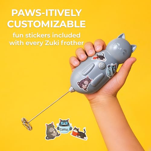 Image of Zulay Kitchen Cat Milk Frother Wand - Cutesy Frother, Meet Your New Frothing Buddy Storm The Cat, Adoption Papers and Stickers Included, Purrr-fect for Lattes, Cappuccino & Matcha - Gray