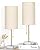 JUNNAI Bedside Table Lamp with Marble Base: Pull Chain Switch 3-Way Dimmable | Linen Fabric Shade & Golden Pole Small Nightstand Lamps 18.5 Inches for Bedrooms, Office, Dinning Room, Set of 2