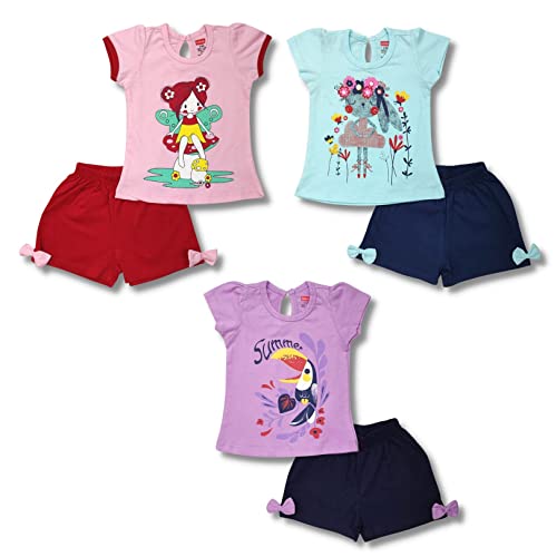 Image of LuvLap Baby Girls Regular Fit 100% Cotton Half Sleeves Girls Top CoSet Pack of 3