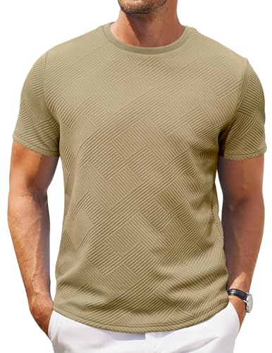 Halfword Camisetas Hombre Manga Corta Cuello Redondo Textura T Shirts Casual Ligeramente Verano Caqui XXXL