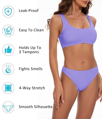 Image of Beautikini Period Swimwear for Teens Two Piece Leakproof Menstrual Bikini Swimsuit Sporty Bathing Suits for Girls Women